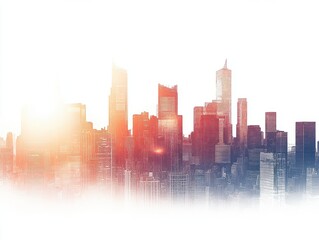 Obraz premium Modern city skyline silhouette. Bright light. White background.