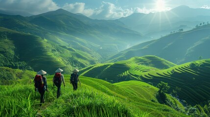 Sunrise Over Lush Rice Terraces