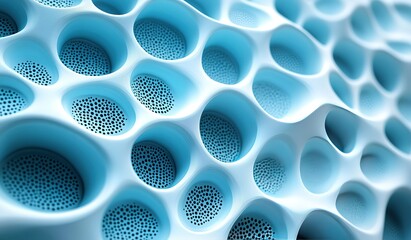 Abstract blue and white pattern with circular indentations.