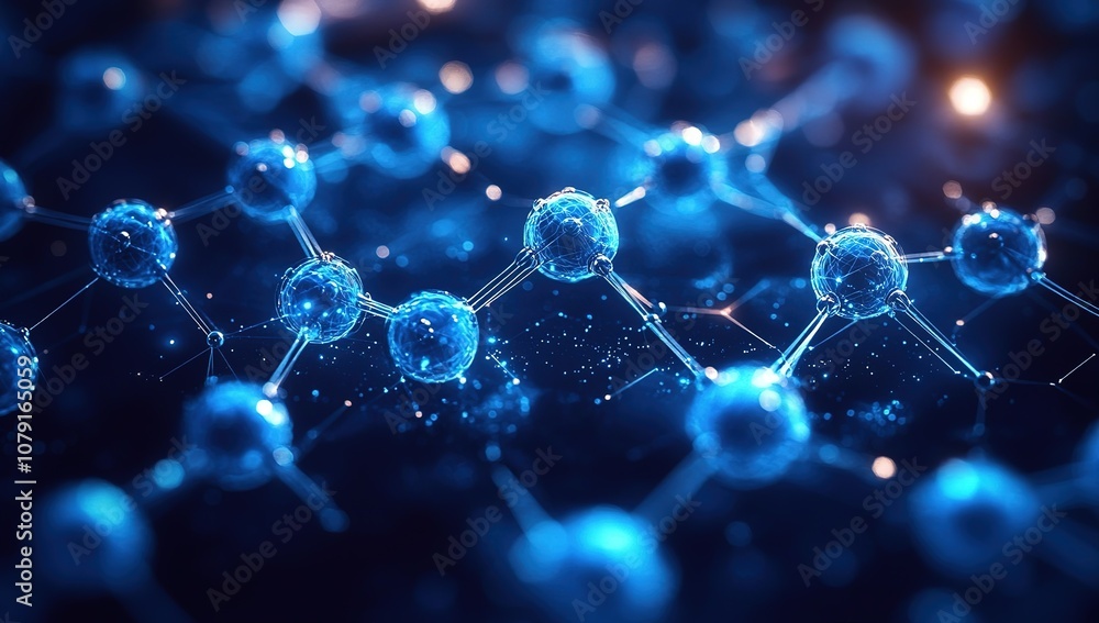 Poster abstract rendering of a molecular structure with glowing blue spheres connected by lines.