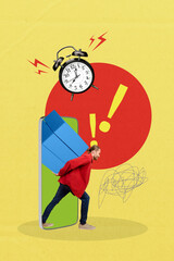 Composite trend artwork 3D sketch image photo collage of delivery service post fast young man walk...