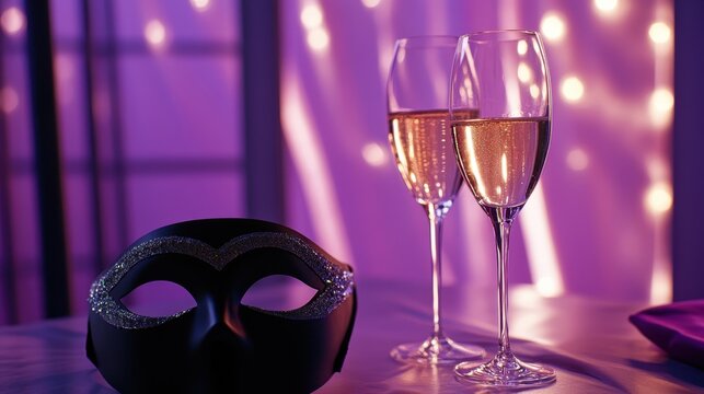 The Elegant Champagne and Mask
