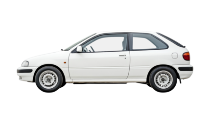 White hatchback car, isolated on white background
