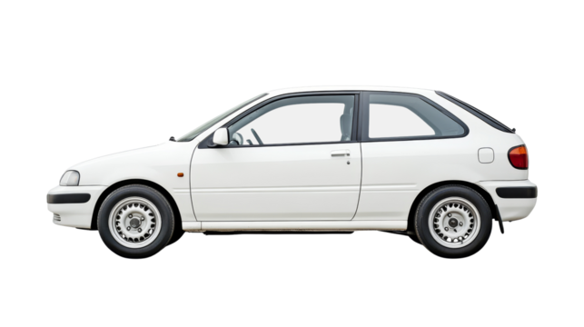 White hatchback car, isolated on white background