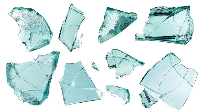 Big collection of cracks in broken glass, isolated on white background