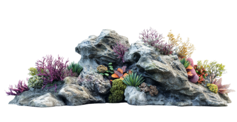 A tropical coral reef on rocks, isolated on white background