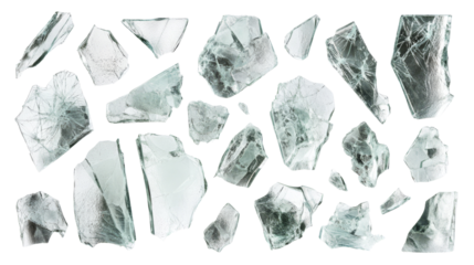 A large collection of cracks in broken glass, isolated on a white background