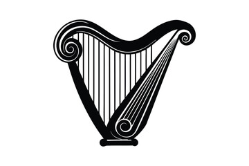 Harp Silhouette Vector Illustration - Elegant Musical Instrument Icon for Classical, Folk, and Symphonic Art and Design