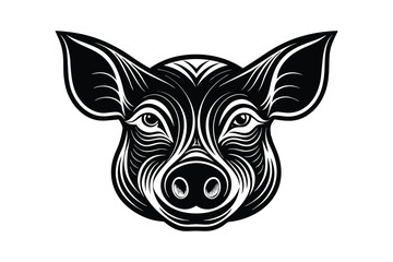 Pig Head Silhouette Vector Illustration - Minimalist Farm Animal Icon for Rustic, Livestock, and Agricultural Branding DesignsPig Head Silhouette Vector Illustration - Minimalist Farm Animal Icon 