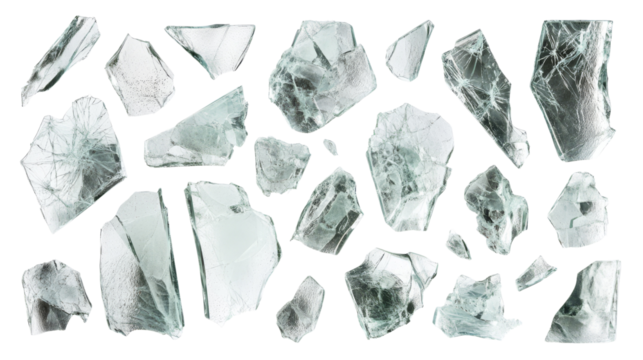 A large collection of cracks in broken glass, isolated on a white background