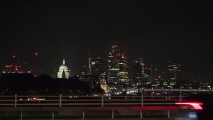 Nighttime Skyline of London with St. Paul's Cathedral and Skyscrapers