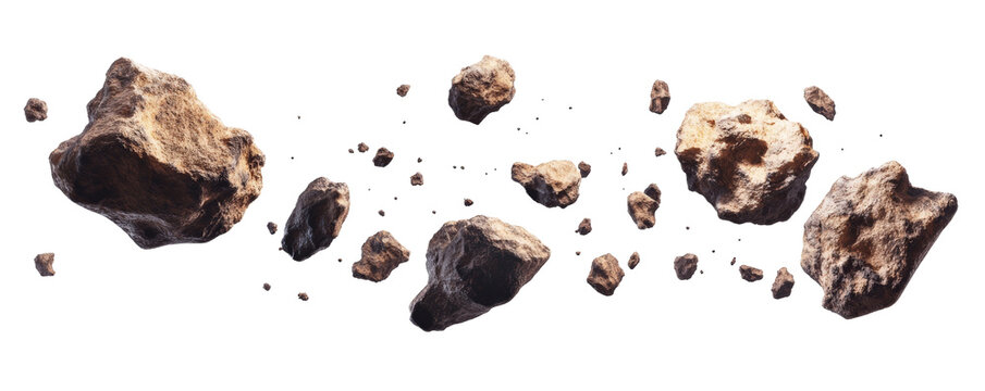 flying asteroids, isolated on white background