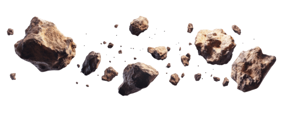 flying asteroids, isolated on white background