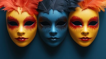Elegant Venetian carnival mask with colorful feathers and golden details, AI generated