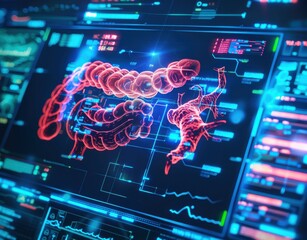 Small Intestine testing results on digital interface in laboratory or surgical background