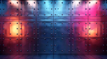 Industrial Metal Wall with Neon Lights 3D Background