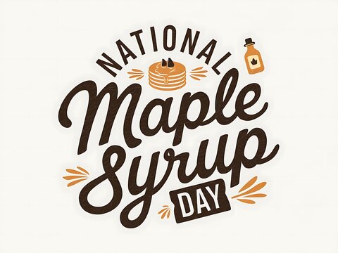 National Maple Syrup Day Graphic with Pancakes and Syrup Bottle