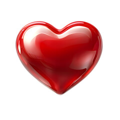 Red glossy heart isolated on transparent background