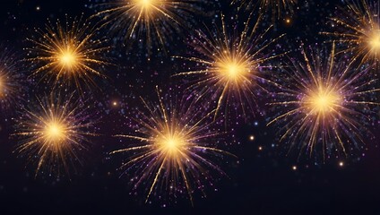 Naklejka premium Golden fireworks explode against a dark night sky.