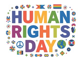 Colorful Human Rights Day Banner with Symbolic Icons