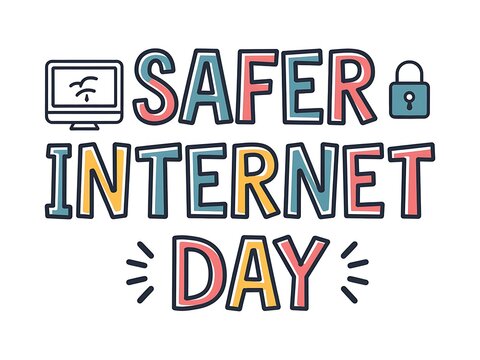 A Colorful Illustration of Safer Internet Day with a Computer, a Lock, and the Words "Safer Internet Day"