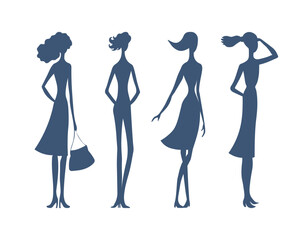 Fashion women. Silhouette model set.