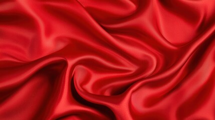 Obraz premium A close-up view of luxurious red silk fabric, showcasing its smooth texture and rich color, creating an elegant and vibrant appearance.
