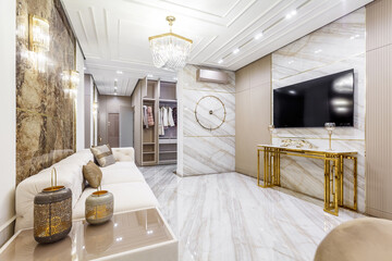 Living room in rich modern home with italian marble floor