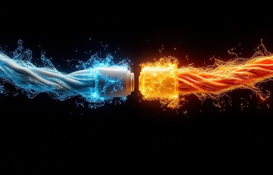 A digital representation of fire and ice battling it out in a clash of energy.