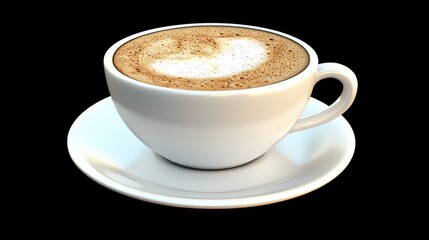 Obraz premium Creamy Cappuccino in White Cup on Black Background - Perfect Morning Beverage Image for Coffee Lovers