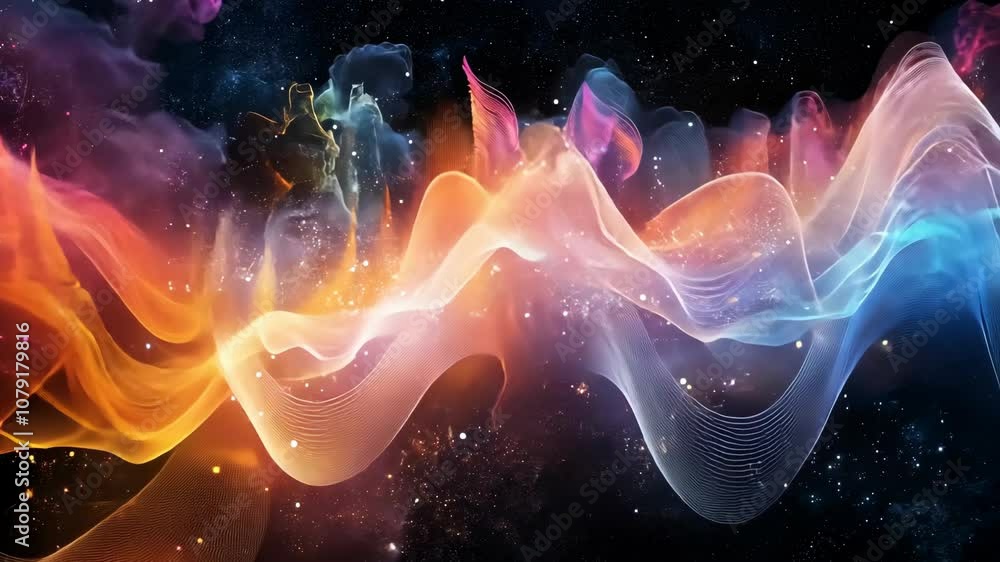 Poster abstract colorful waves dance in the cosmos, creating a mesmerizing visual symphony