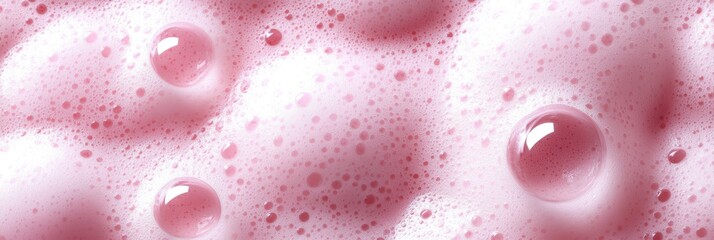 ピンク色の泡が特徴的な泡立つ液体のクローズアップ、バスや洗剤を思わせる情景