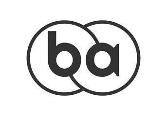 BA business company emblem with outline rounds and letters b a. Logo template of two merged circles for brand identity, logotype. Vector Infinity symbol