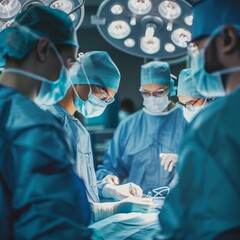 Medical doctor ER team, surgeon and anesthetist on medical clinic room background for emergency nursing care professional teamwork and patient trust in hospital's hospitality concept 