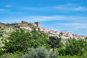 Obraz premium Panorama of Castelo de Vide rooftops seen from an outside viewpoint. Castelo de Vide in Alto Alentejo, Portugal.