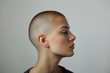 Side Head. Androgynous Woman Embracing Bald and Bold Identity
