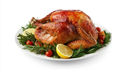 tomatoes, garlic, and lemon on white plate, cut out