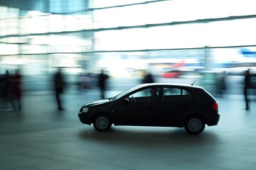 Fototapeta premium Blurred motion of car speeding through urban area
