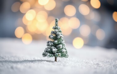 Obraz premium Tranquil Winter Scene with a Lit Christmas Tree