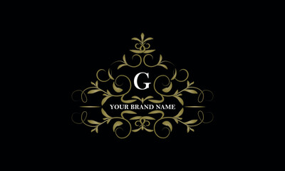 Monogram frame. Classic decorative element with the initial letter G. Vector emblems for logos and decorative design.