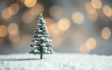 Obraz premium Snow-Covered Christmas Tree with Cozy Golden Lights