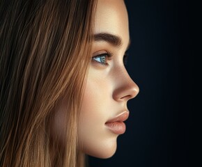 Fototapeta premium Close-up portrait of a young woman with natural beauty and soft features