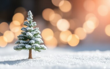 Festive Mini Tree with Snow and Bokeh Lights