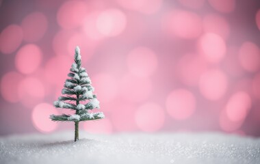 Obraz premium Festive Mini Tree with Snow and Bokeh Lights