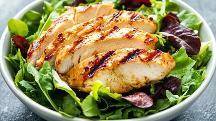 Vibrant Thai Salad with Grilled Chicken, Mixed Greens, and Tangy Dressing in Elegant Bowl - Ultra-Detailed Gourmet Cuisine Photography