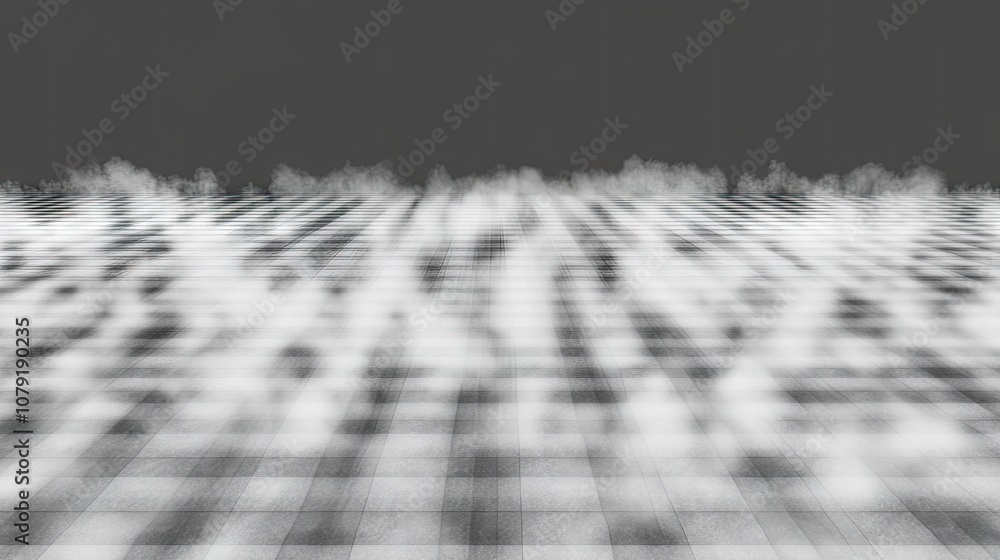 Aufkleber abstract foggy landscape with light mist hovering over a checkered floor in a gray-toned setting, cr