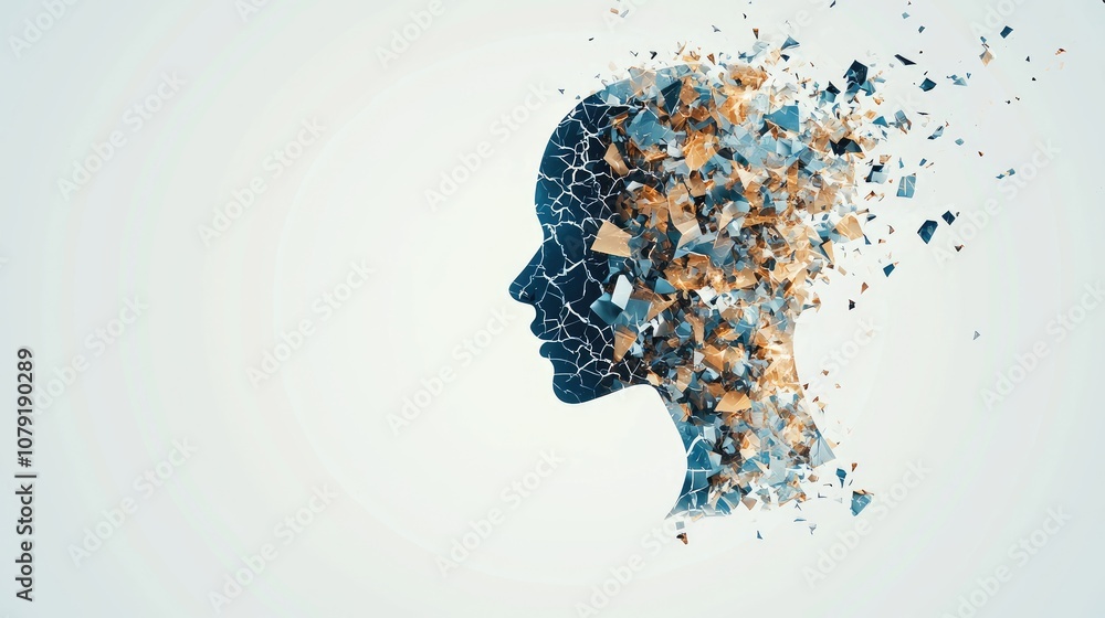 Poster a silhouette of a human profile appears to dissolve into fragments, representing the theme of transf