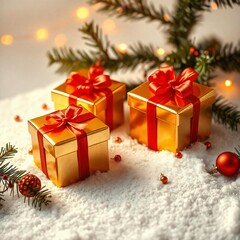 A festive red gift box with a golden bow, perfect for Christmas, birthdays, or any special occasion