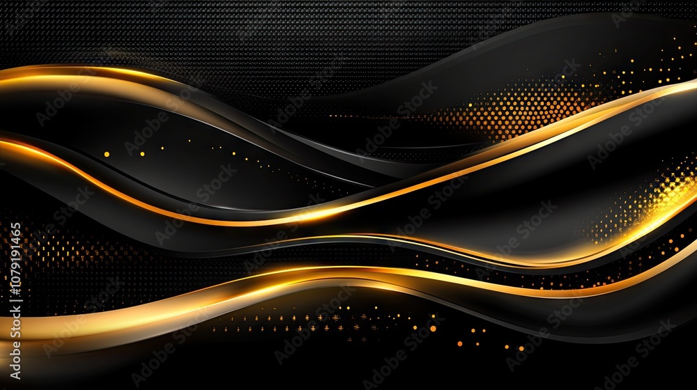 Poster elegant black and gold abstract wave background with smooth curves and dotted patterns for use in mo