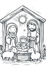 Black and white coloring page of the Holy Family